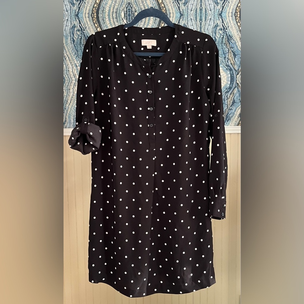 LOFT Black Polka Dot Shirt Dress